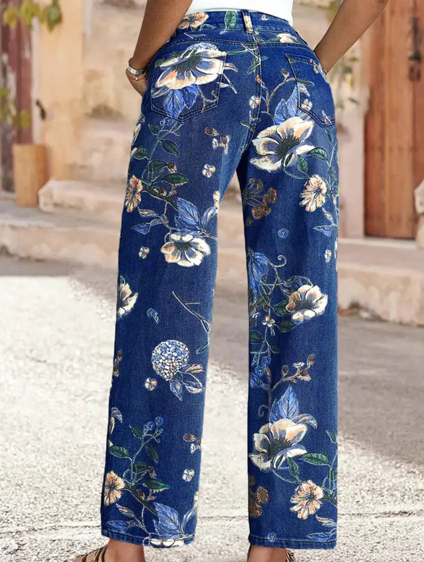 Floral Print Wide Leg Jeans