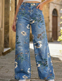 Floral Print Wide Leg Jeans
