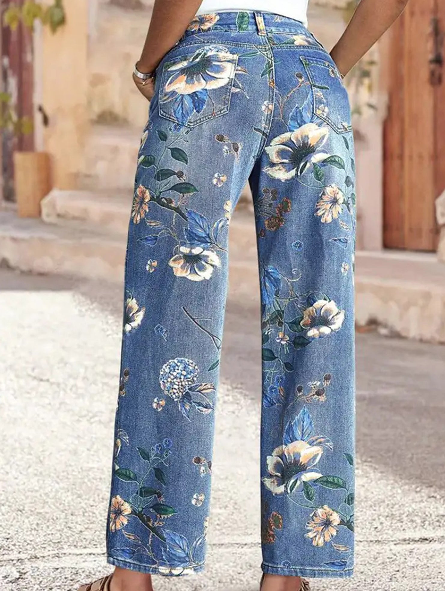 Floral Print Wide Leg Jeans
