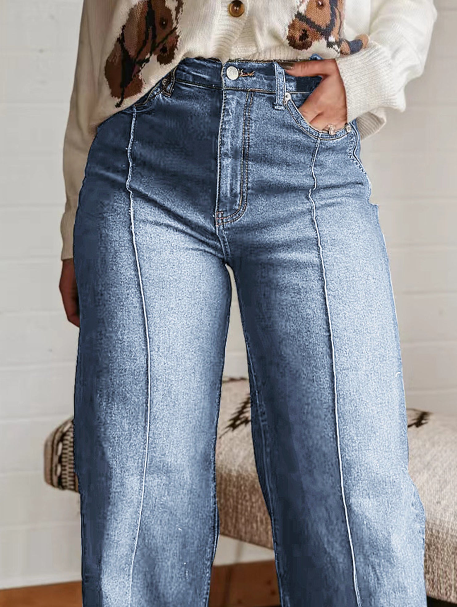 High Waist Straight Wide Leg Jeans