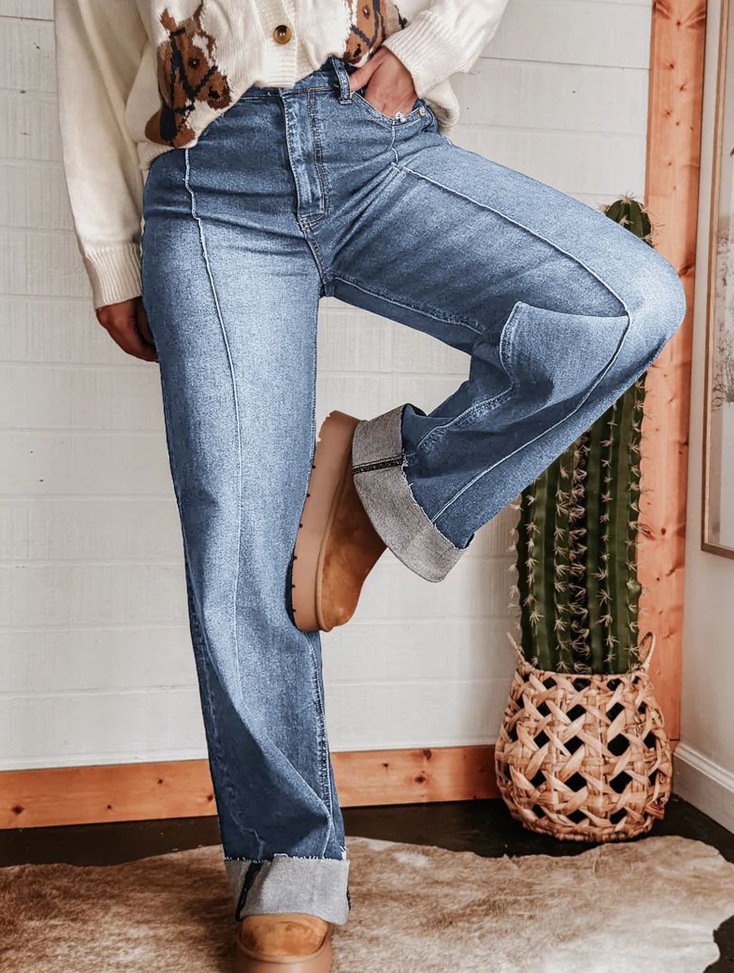 High Waist Straight Wide Leg Jeans
