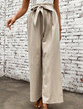 Tie Waist Linen Look Wide Leg Pants