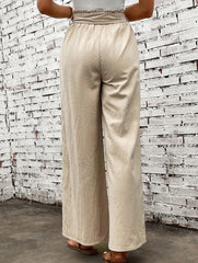 Tie Waist Linen Look Wide Leg Pants