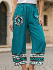 Tribal Print Wide Leg Pocket Pants