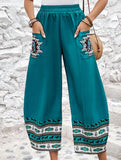 Tribal Print Wide Leg Pocket Pants