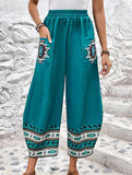 Tribal Print Wide Leg Pocket Pants