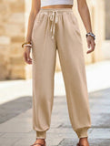 Drawstring Elastic Waist Wide Leg Pants