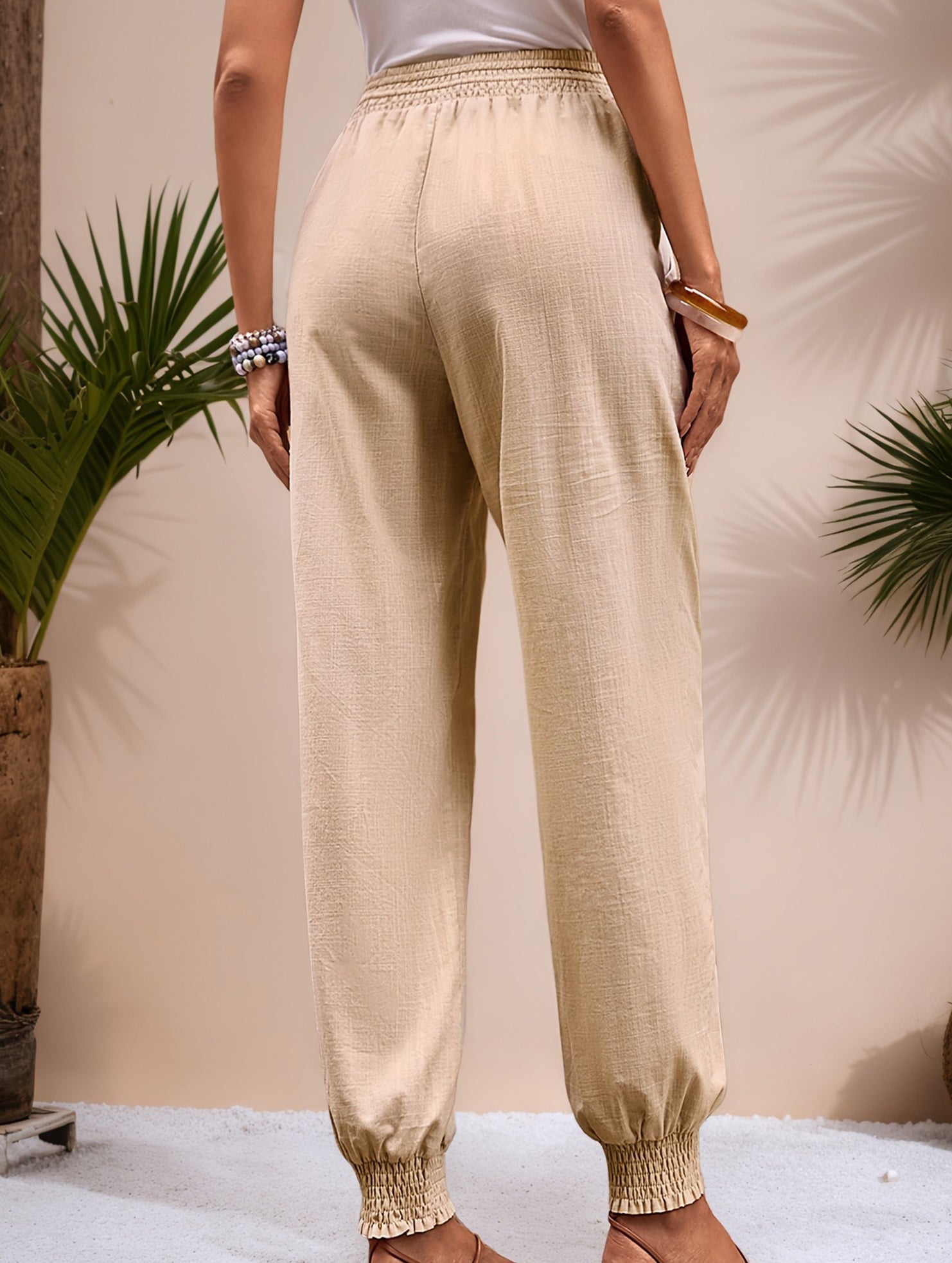 Drawstring Elastic Waist Wide Leg Pants