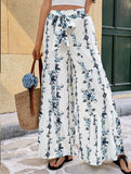 Boho Print Tie Waist Wide Leg Pants