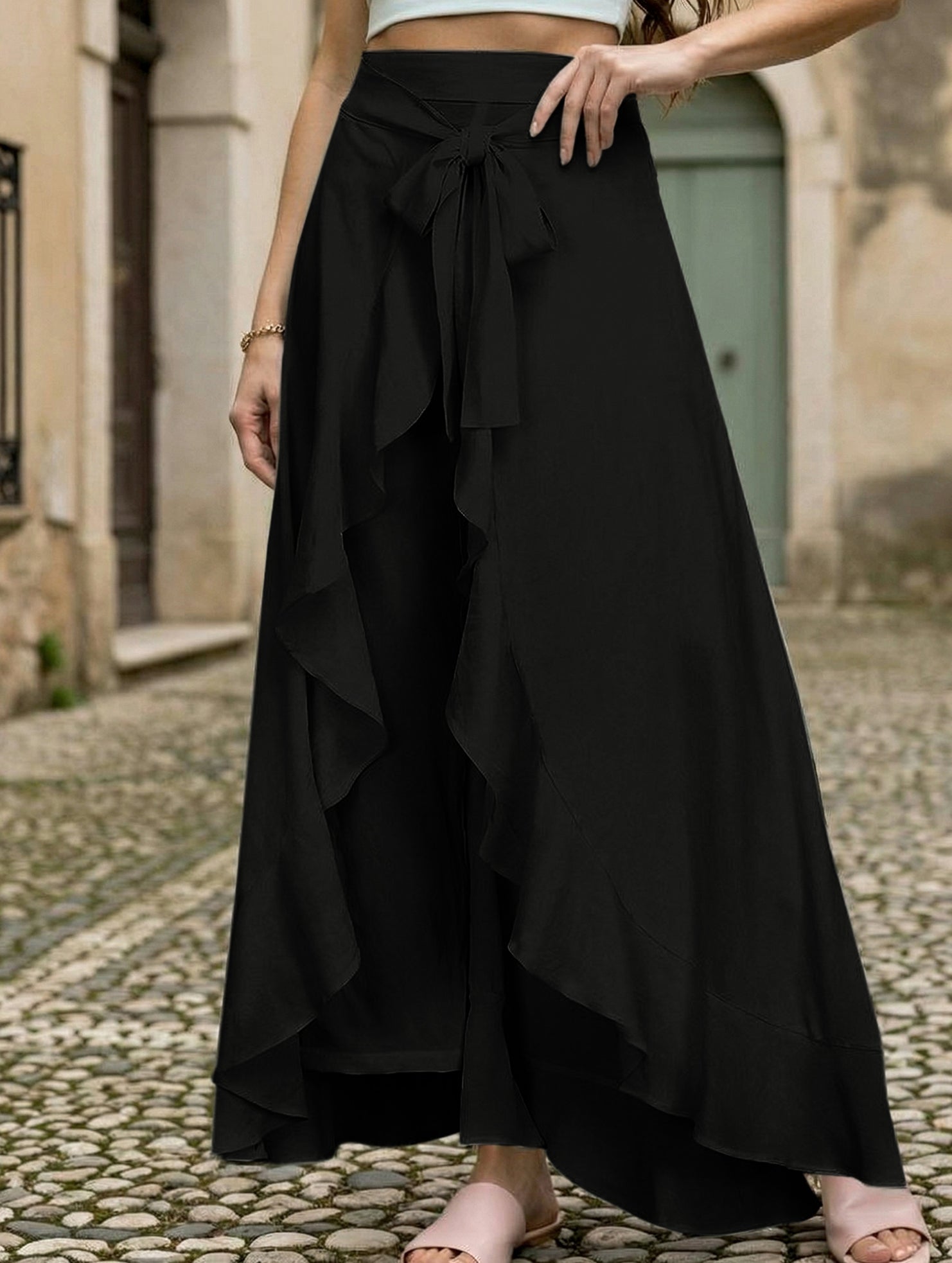 High Waist Chiffon Wide Leg Pants