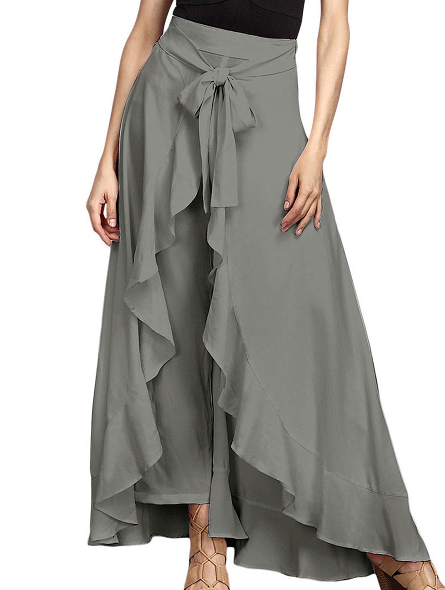 High Waist Chiffon Wide Leg Pants
