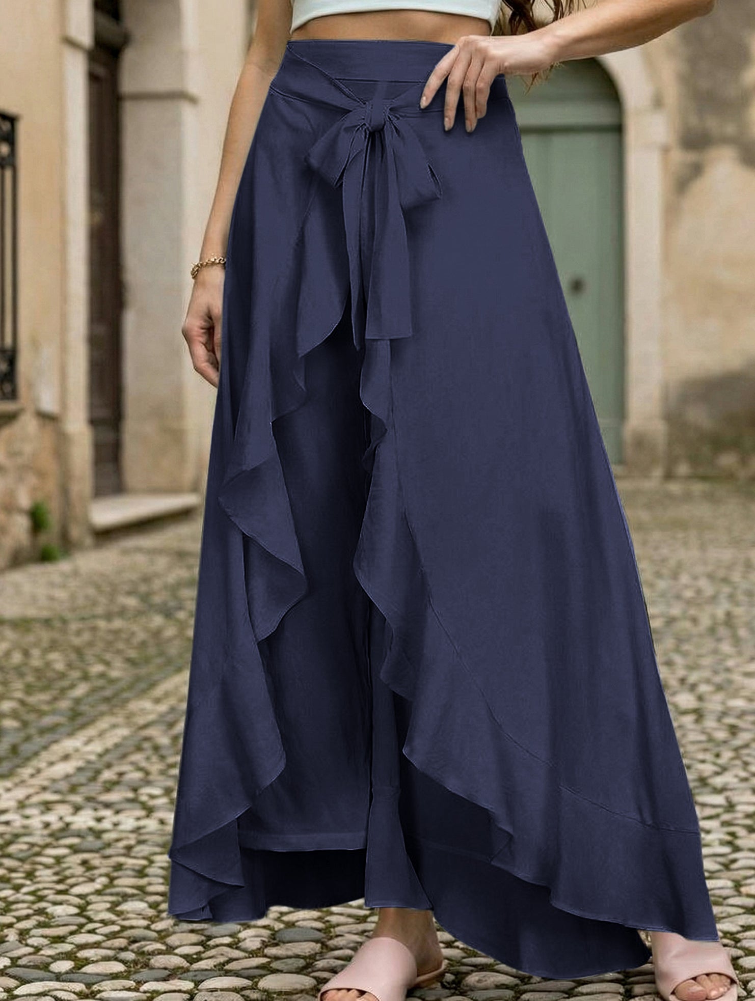 High Waist Chiffon Wide Leg Pants