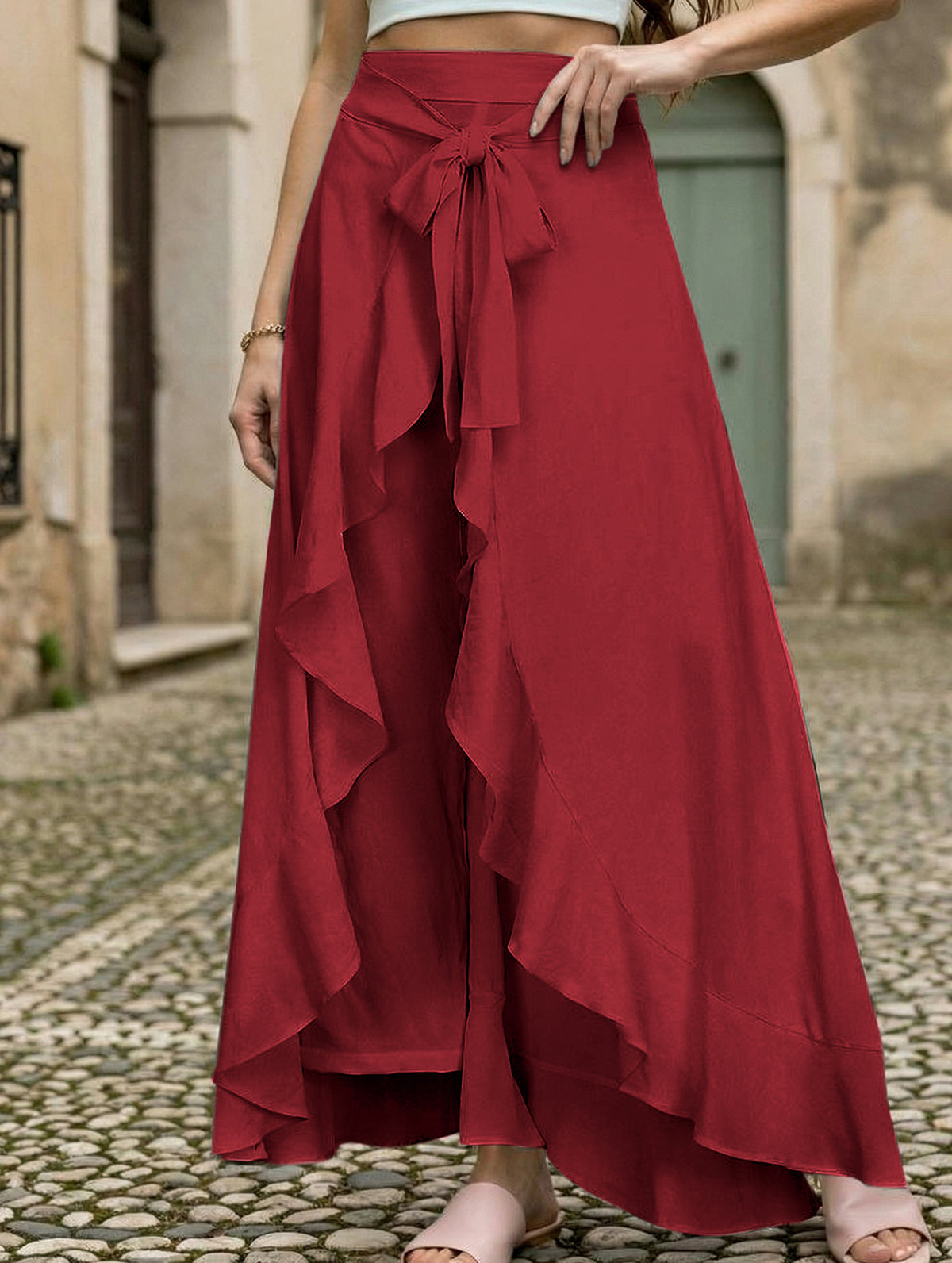 High Waist Chiffon Wide Leg Pants