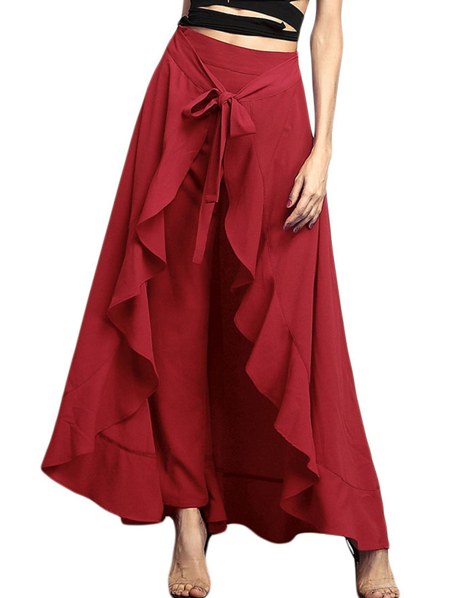 High Waist Chiffon Wide Leg Pants