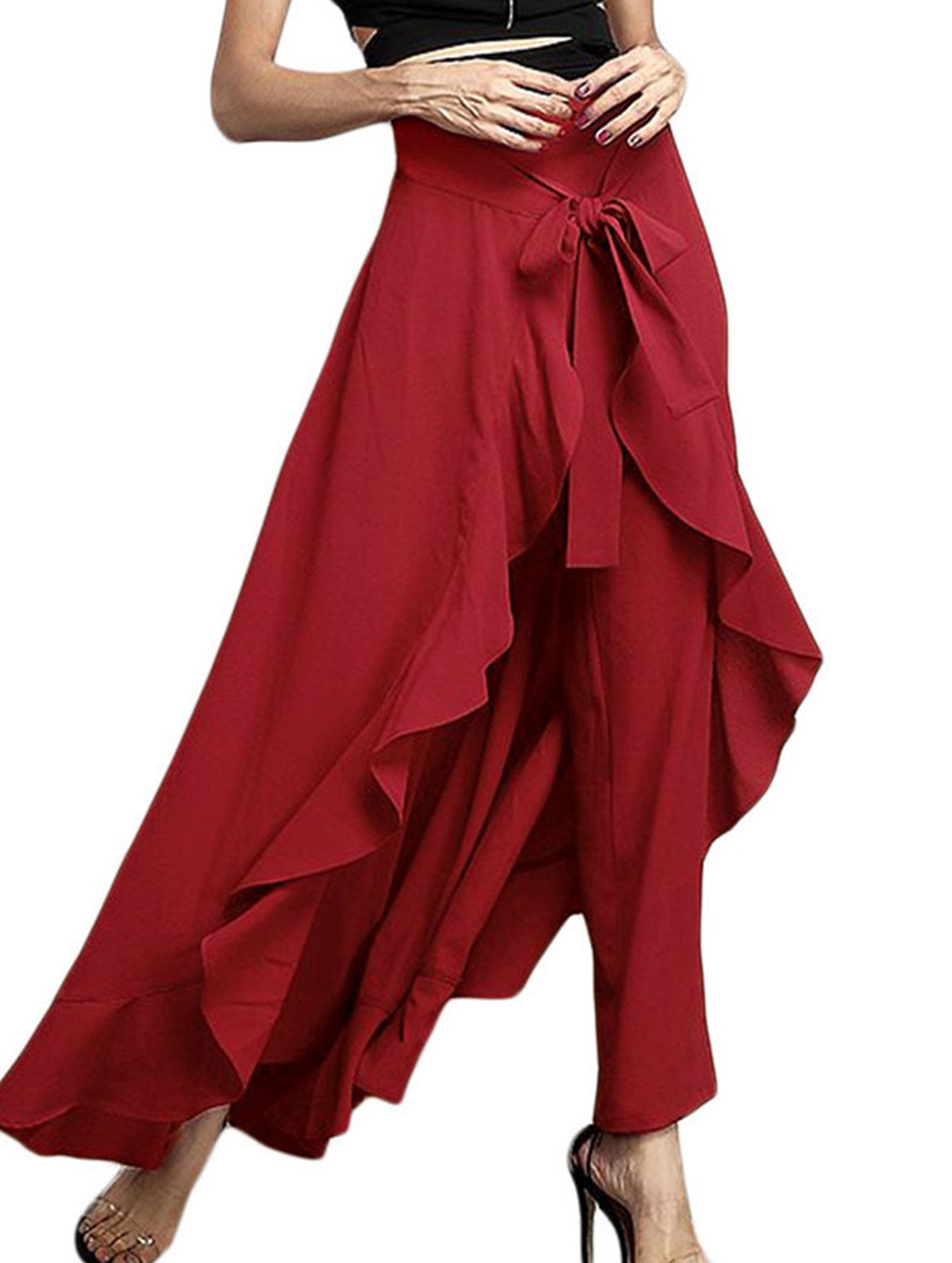 High Waist Chiffon Wide Leg Pants