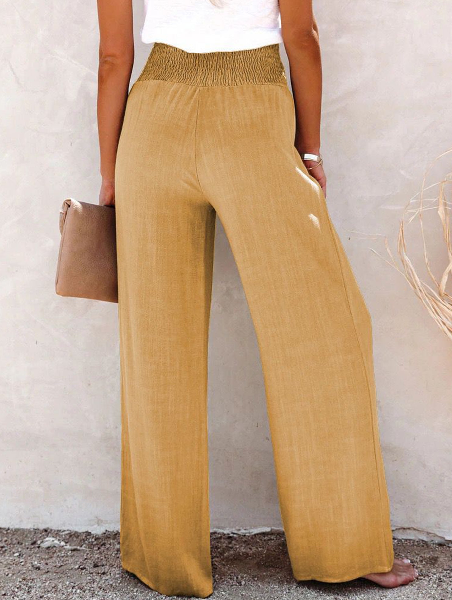 Linen Elastic Wide Leg Pants