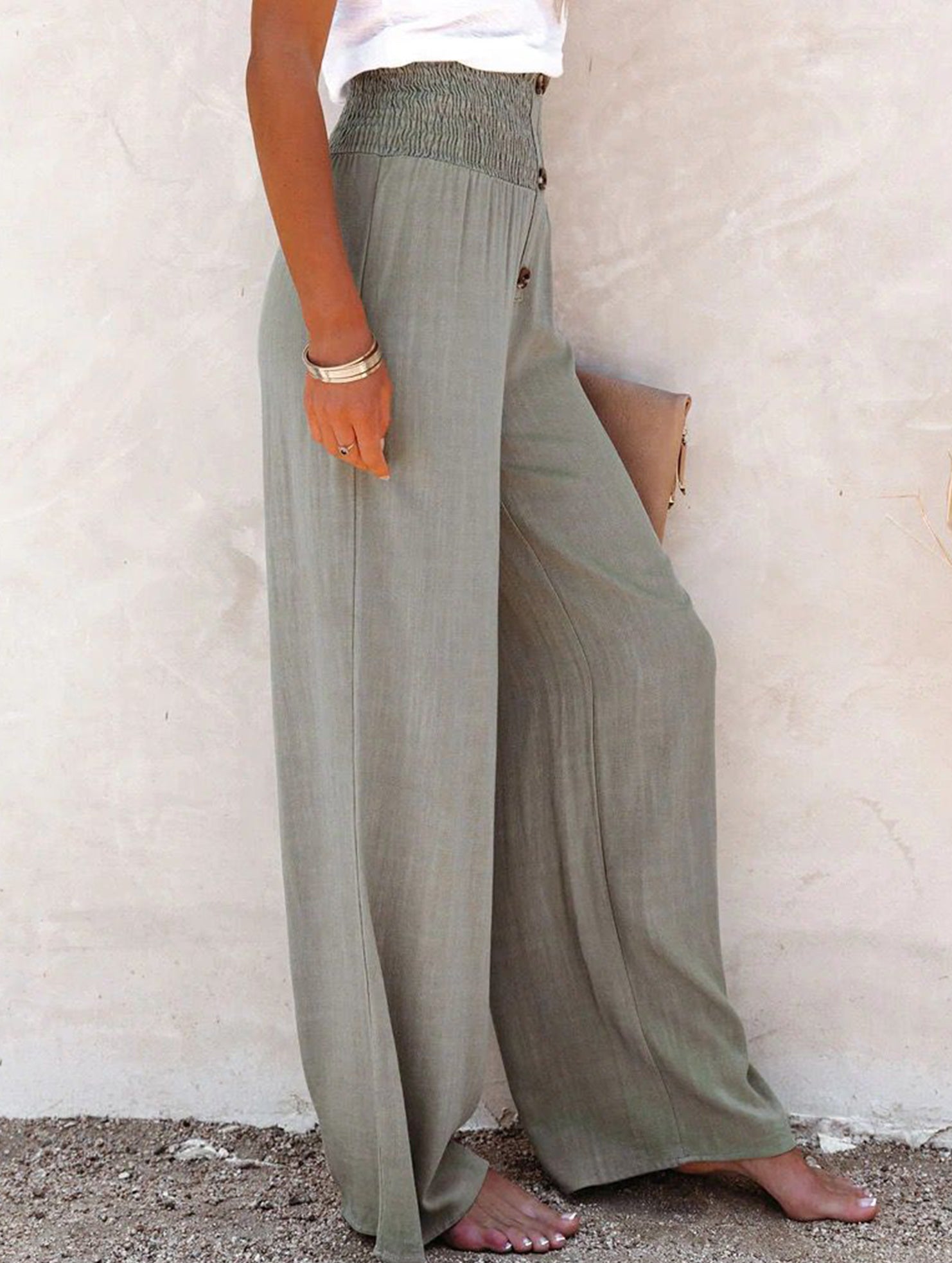 Linen Elastic Wide Leg Pants