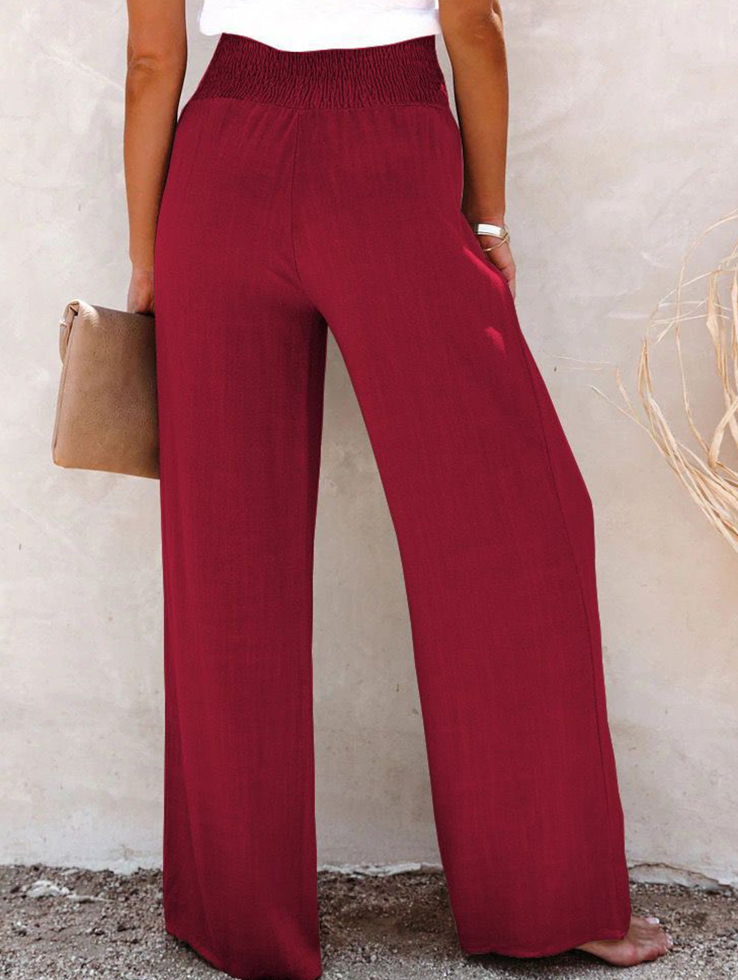 Linen Elastic Wide Leg Pants