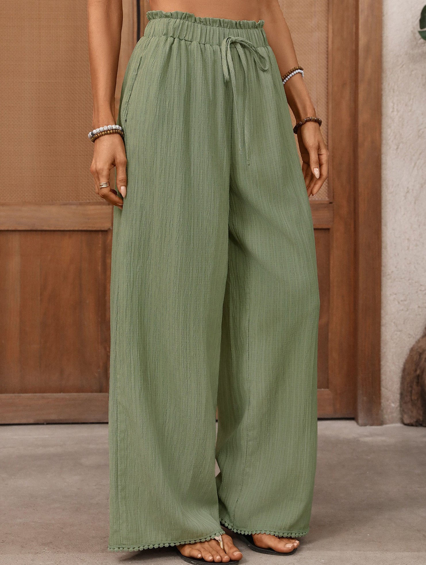 Elastic Waist Lace Wide Leg Pants