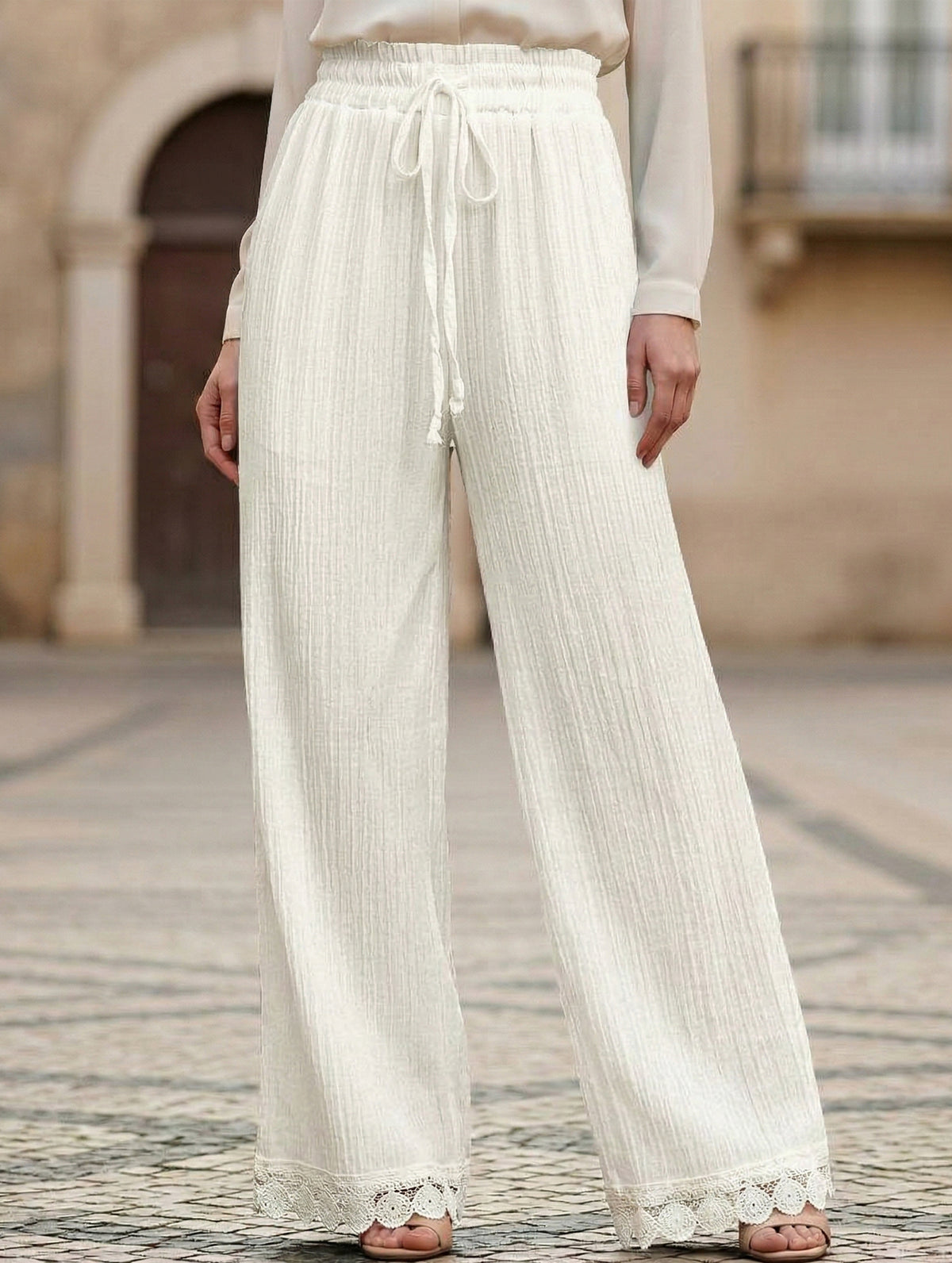Lace Patch Tie Loose Pants