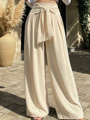 High Waist Tie Wide Leg Pants