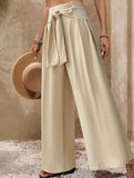 High Waist Tie Wide Leg Pants