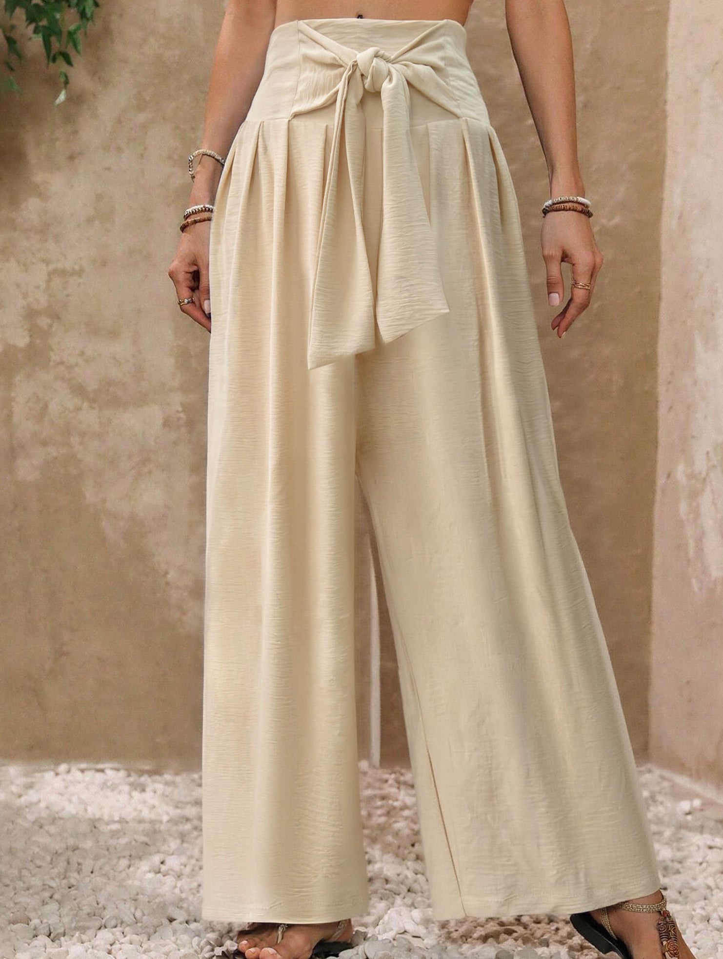 High Waist Tie Wide Leg Pants