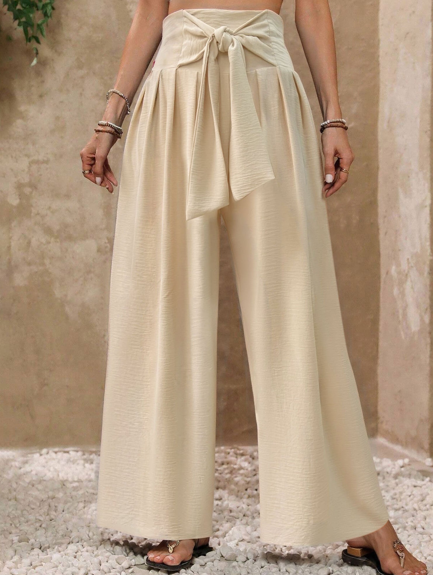 High Waist Tie Wide Leg Pants