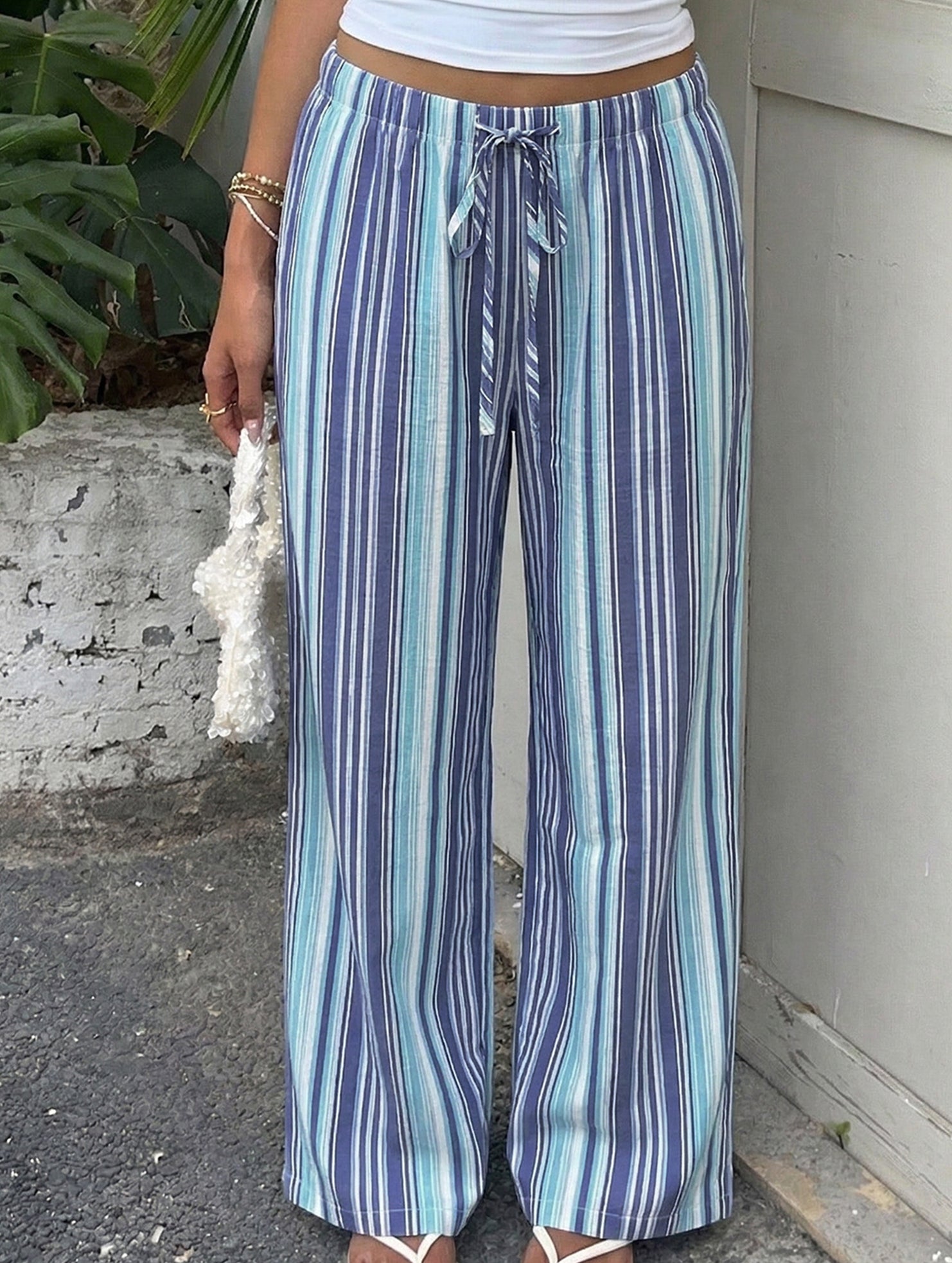 Stripe Elastic Waist Wide Leg Pants_CWBLP01665