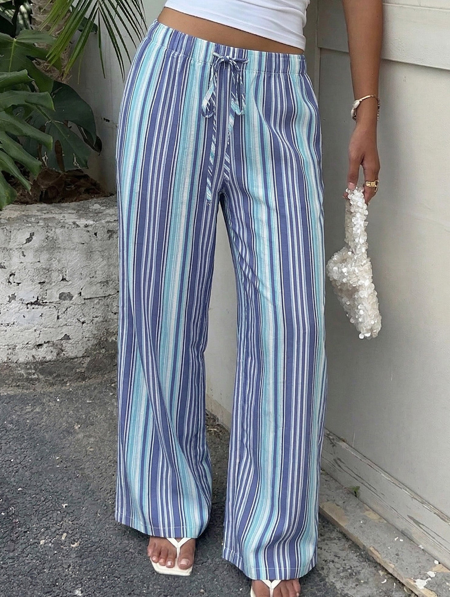 Stripe Elastic Waist Wide Leg Pants_CWBLP01665