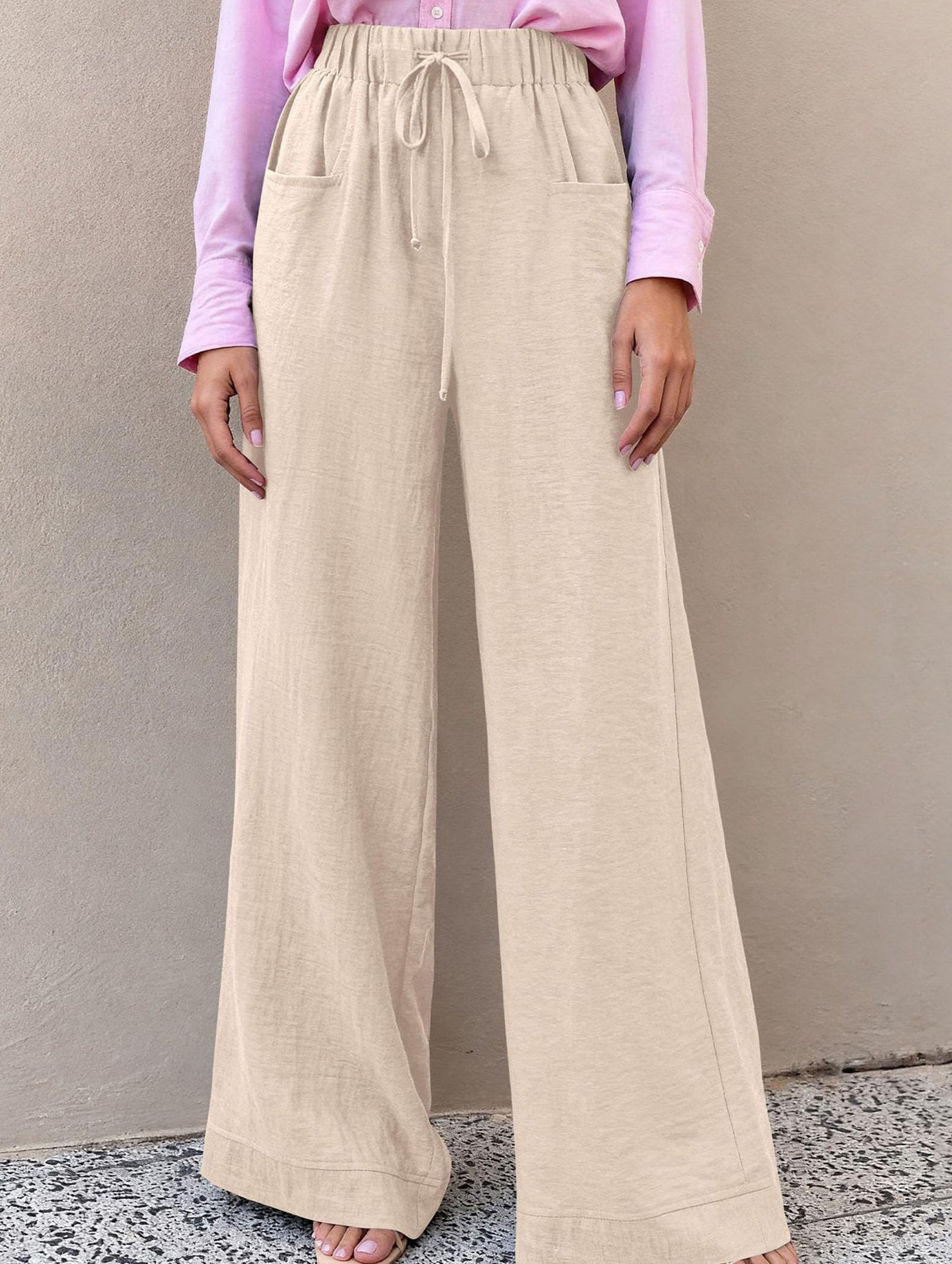 Drawstring High Waist Wide Leg Pants_CWBLP01670