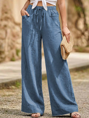 Drawstring High Waist Wide Leg Pants_CWBLP01670