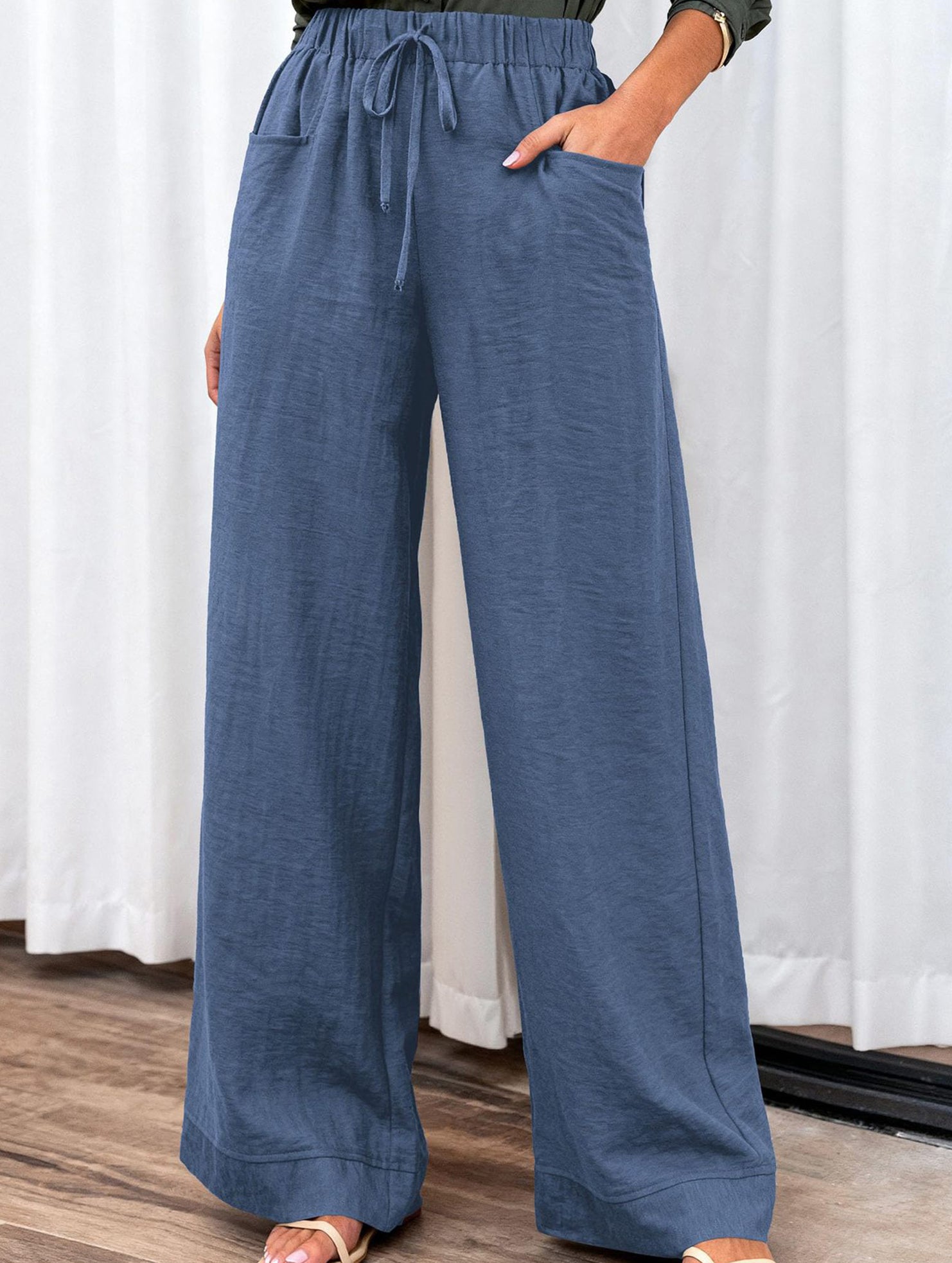 Drawstring High Waist Wide Leg Pants_CWBLP01670
