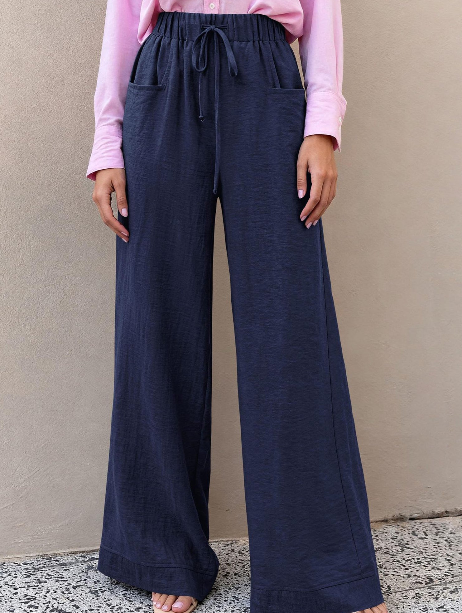 Drawstring High Waist Wide Leg Pants_CWBLP01670