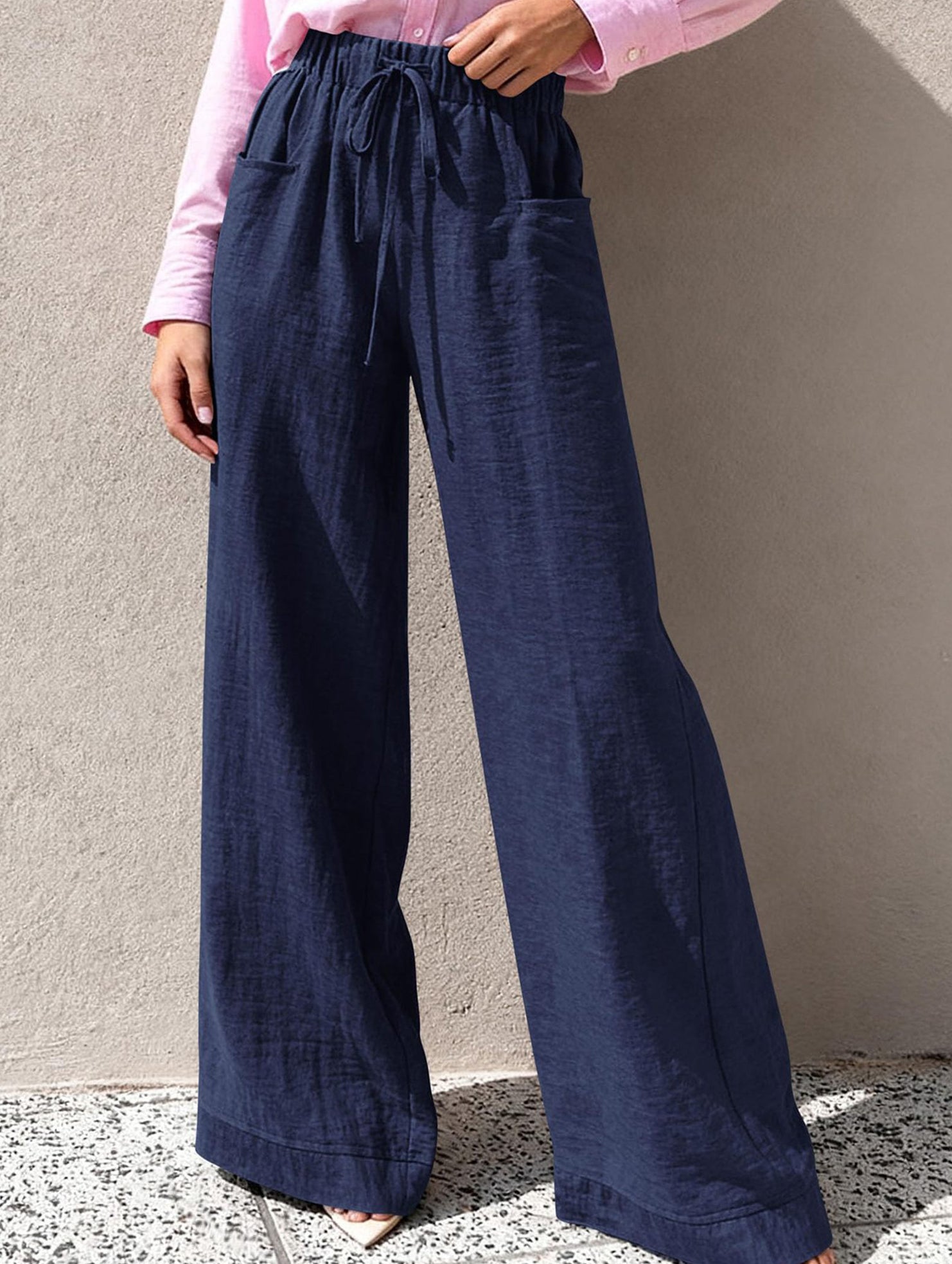 Drawstring High Waist Wide Leg Pants_CWBLP01670