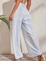 Blue White Print Wide Leg Pants_CWBLP01671