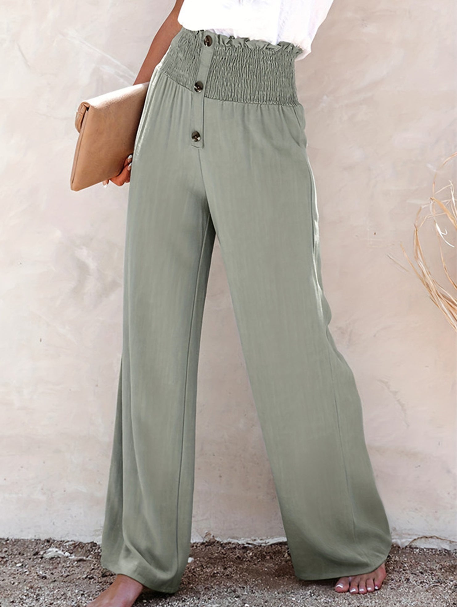 Cotton Button Loose Wide Leg Pants_CWBLP01672