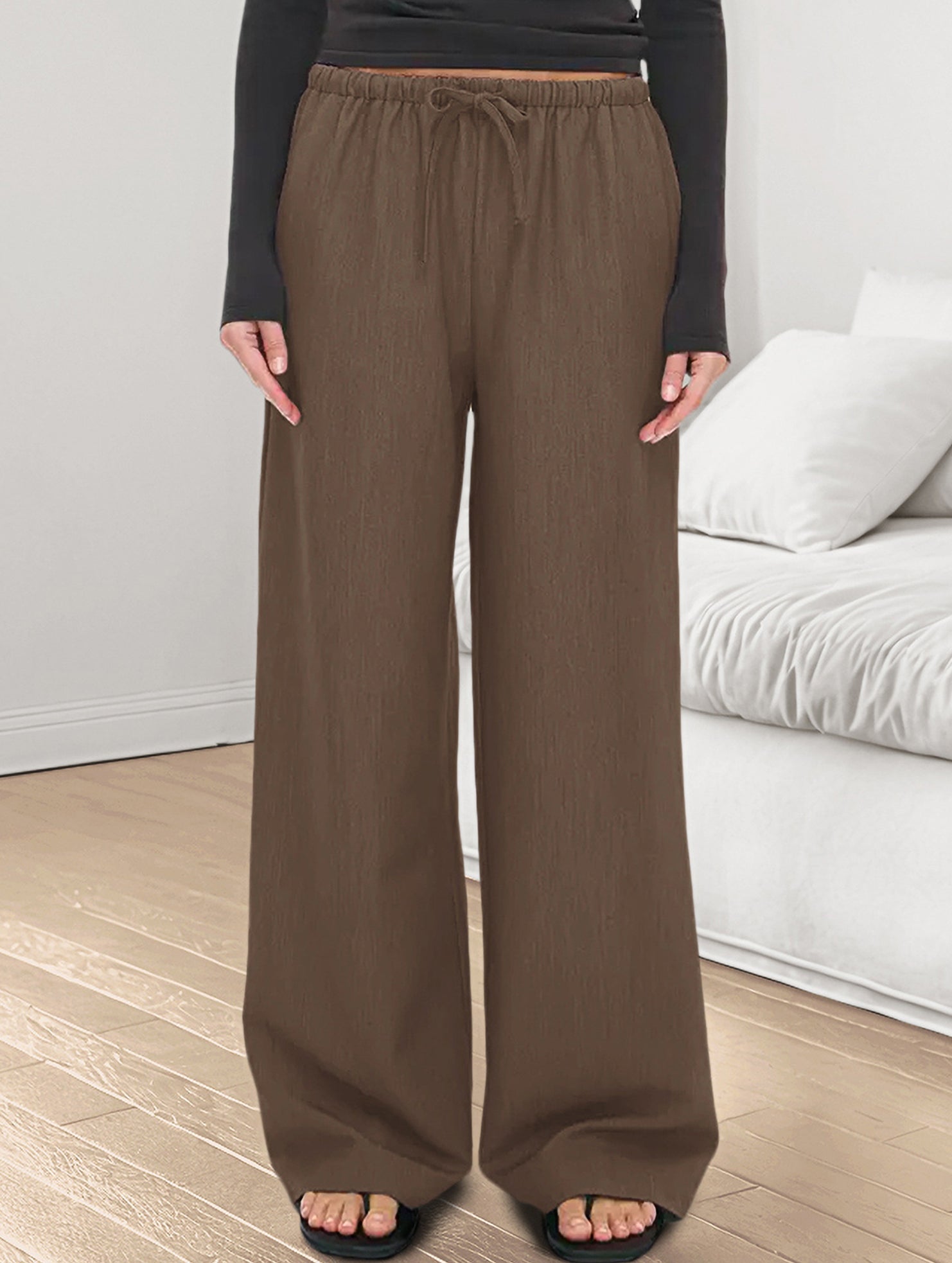 Elastic Waist Straight Casual Pants_CWBLP01686