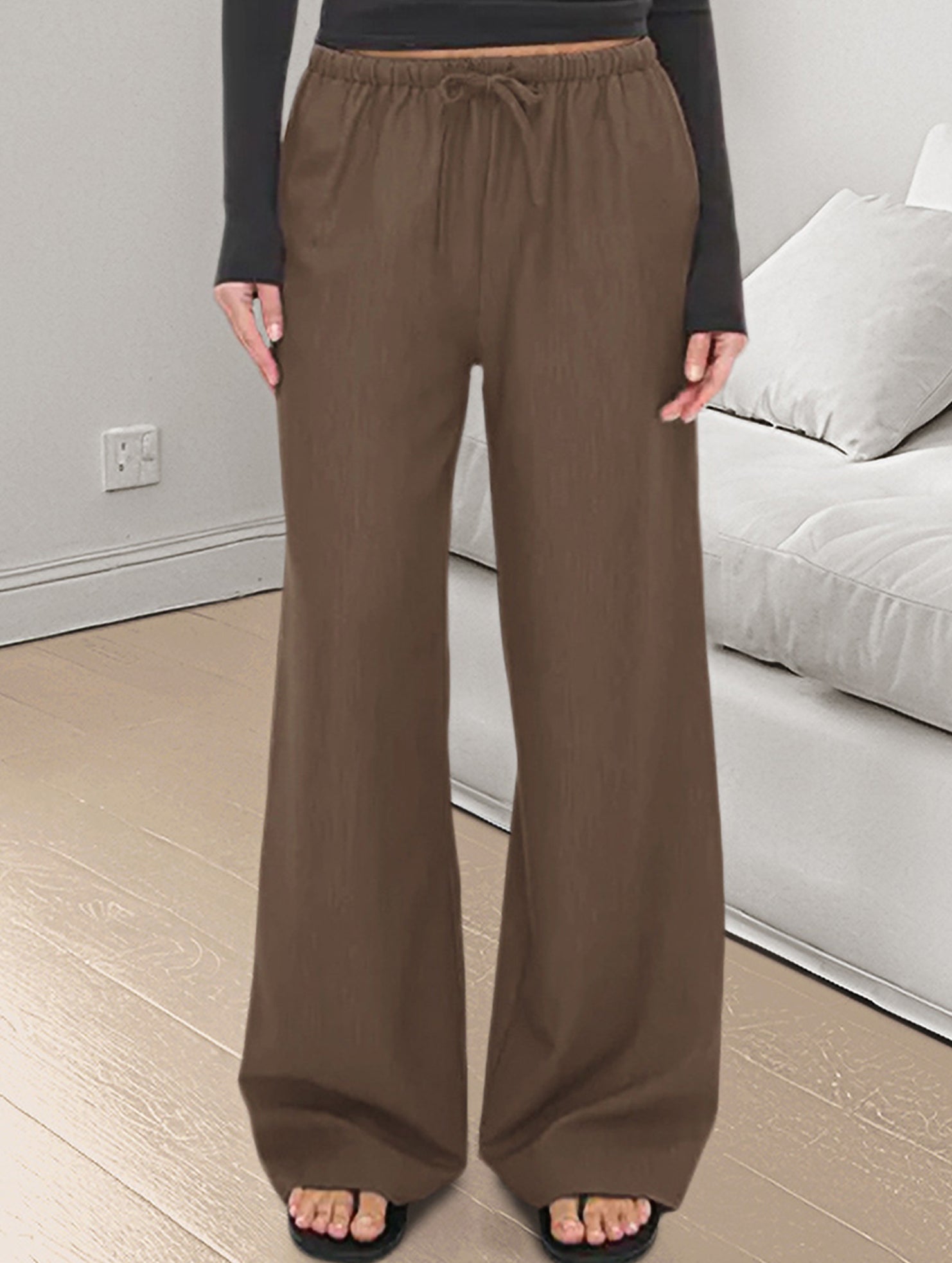 Elastic Waist Straight Casual Pants_CWBLP01686