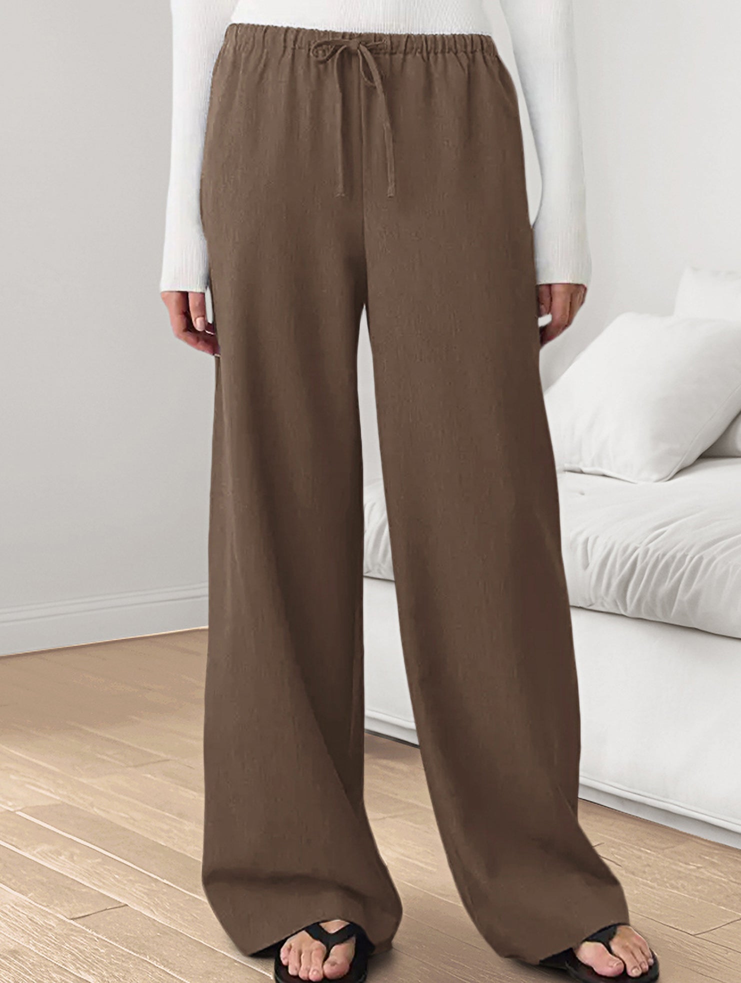 Elastic Waist Straight Casual Pants_CWBLP01686