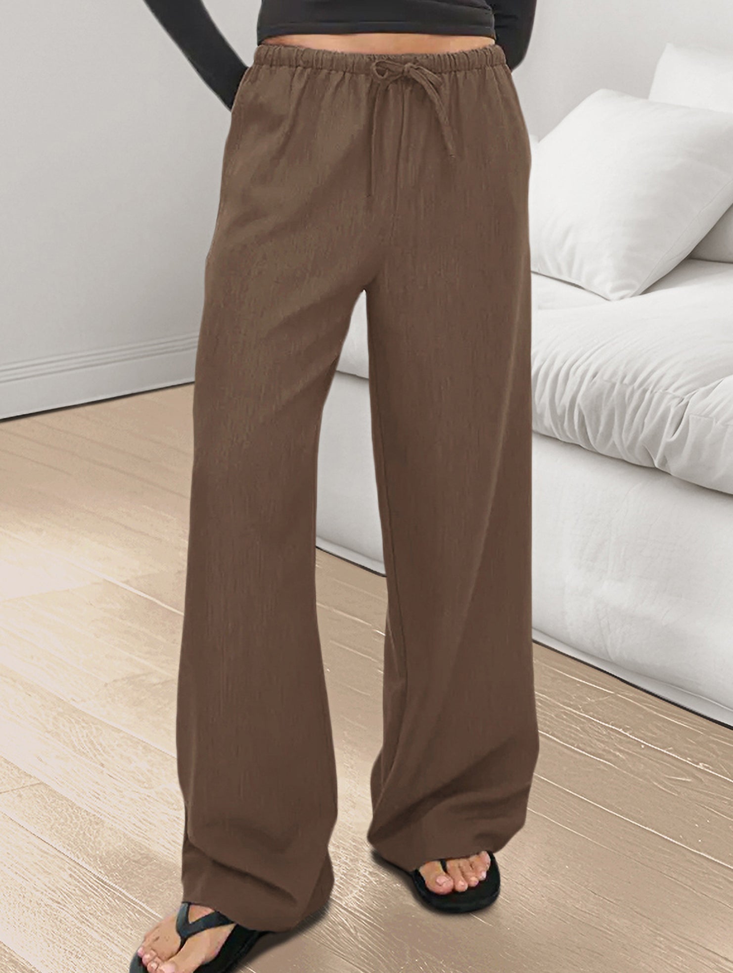 Elastic Waist Straight Casual Pants_CWBLP01686