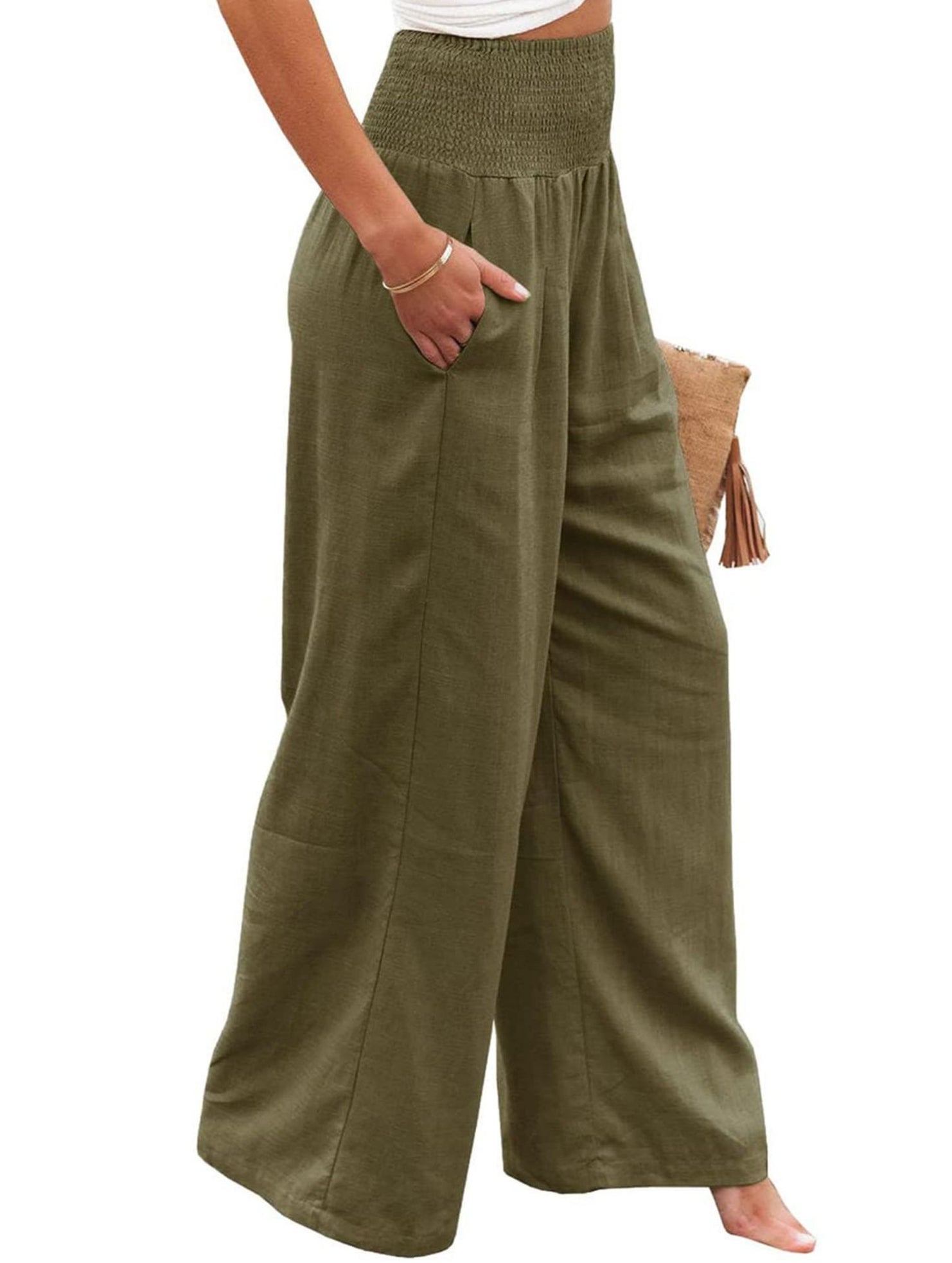 Casual style High-waisted cotton distressed trousers