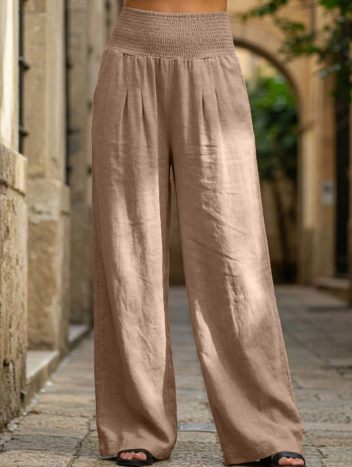 Casual style High-waisted cotton distressed trousers