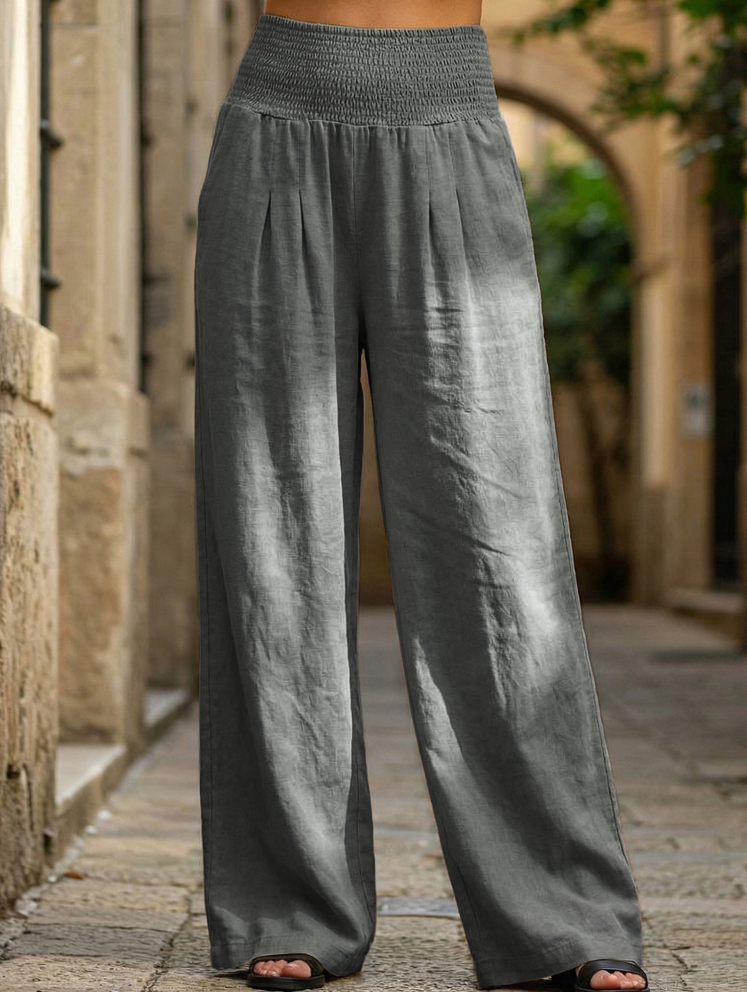 Casual style High-waisted cotton distressed trousers