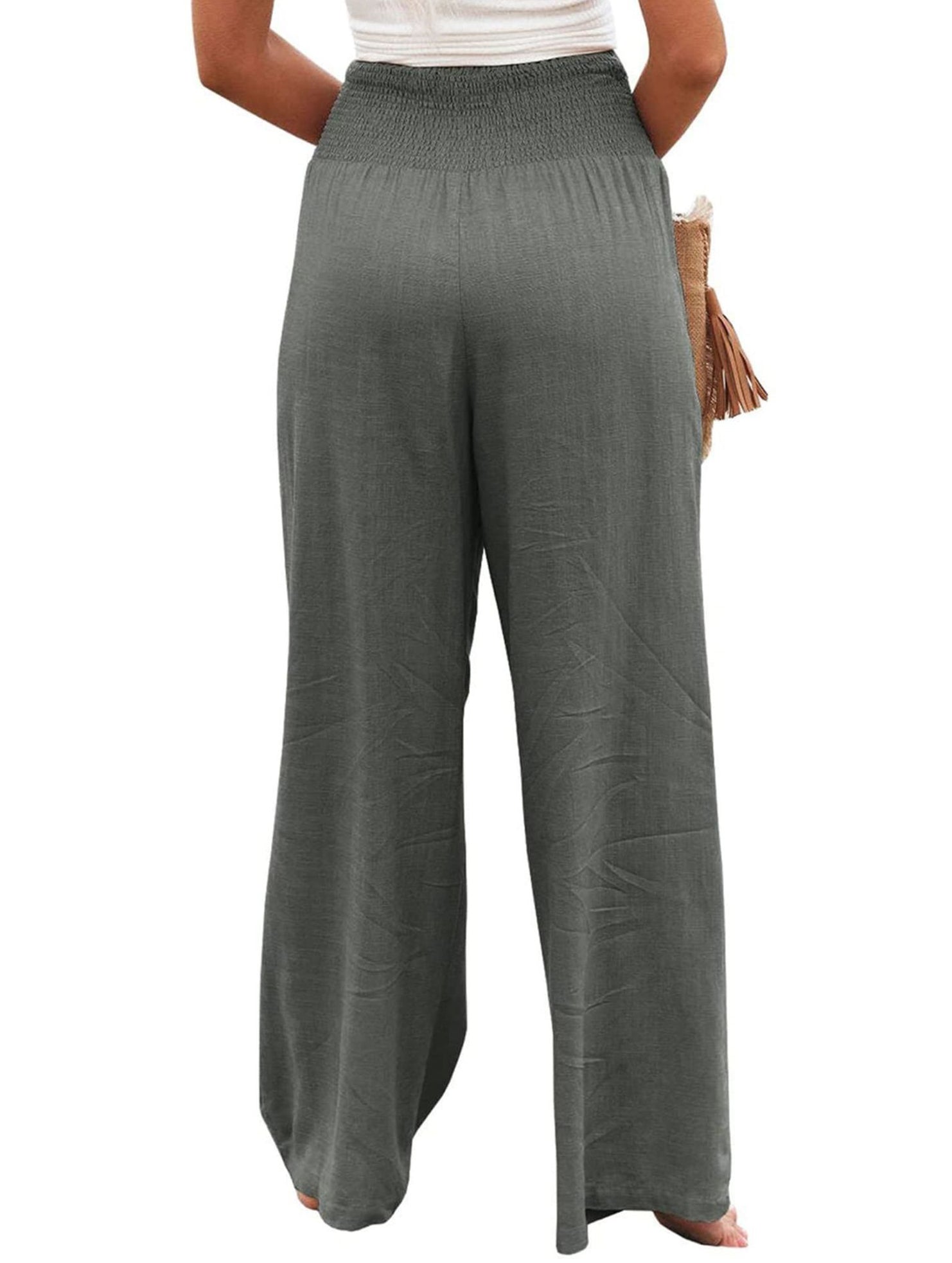 Casual style High-waisted cotton distressed trousers