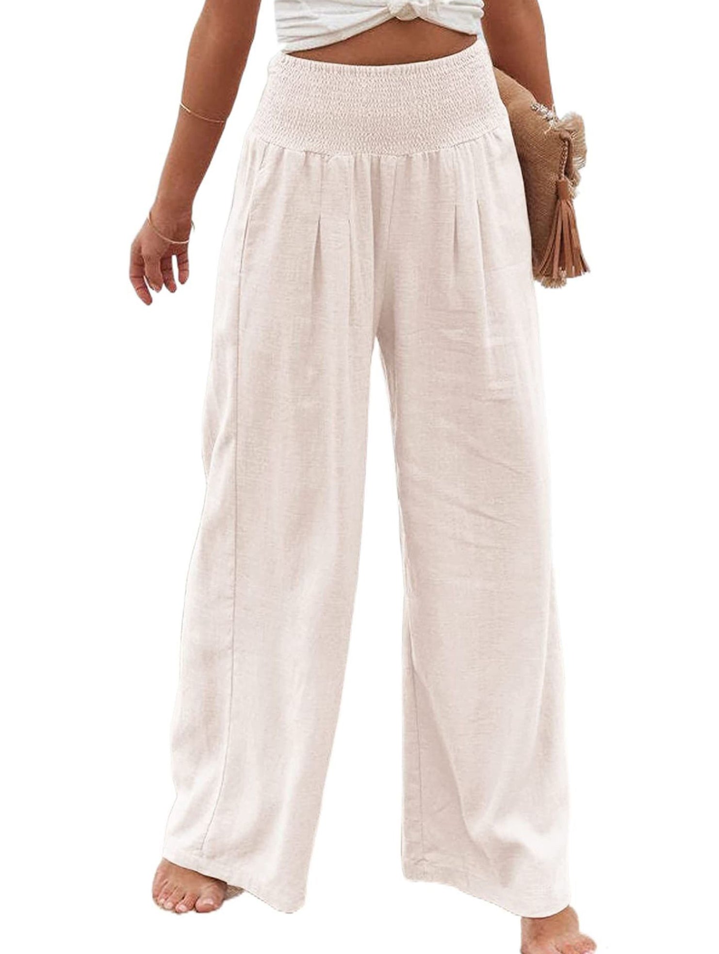 Casual style High-waisted cotton distressed trousers