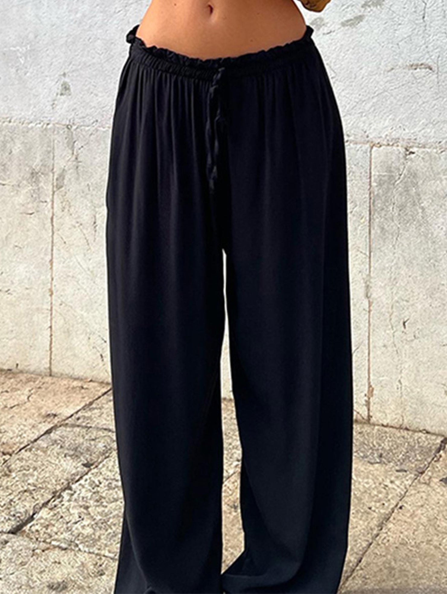 Solid color loose straight tube drop knit pants