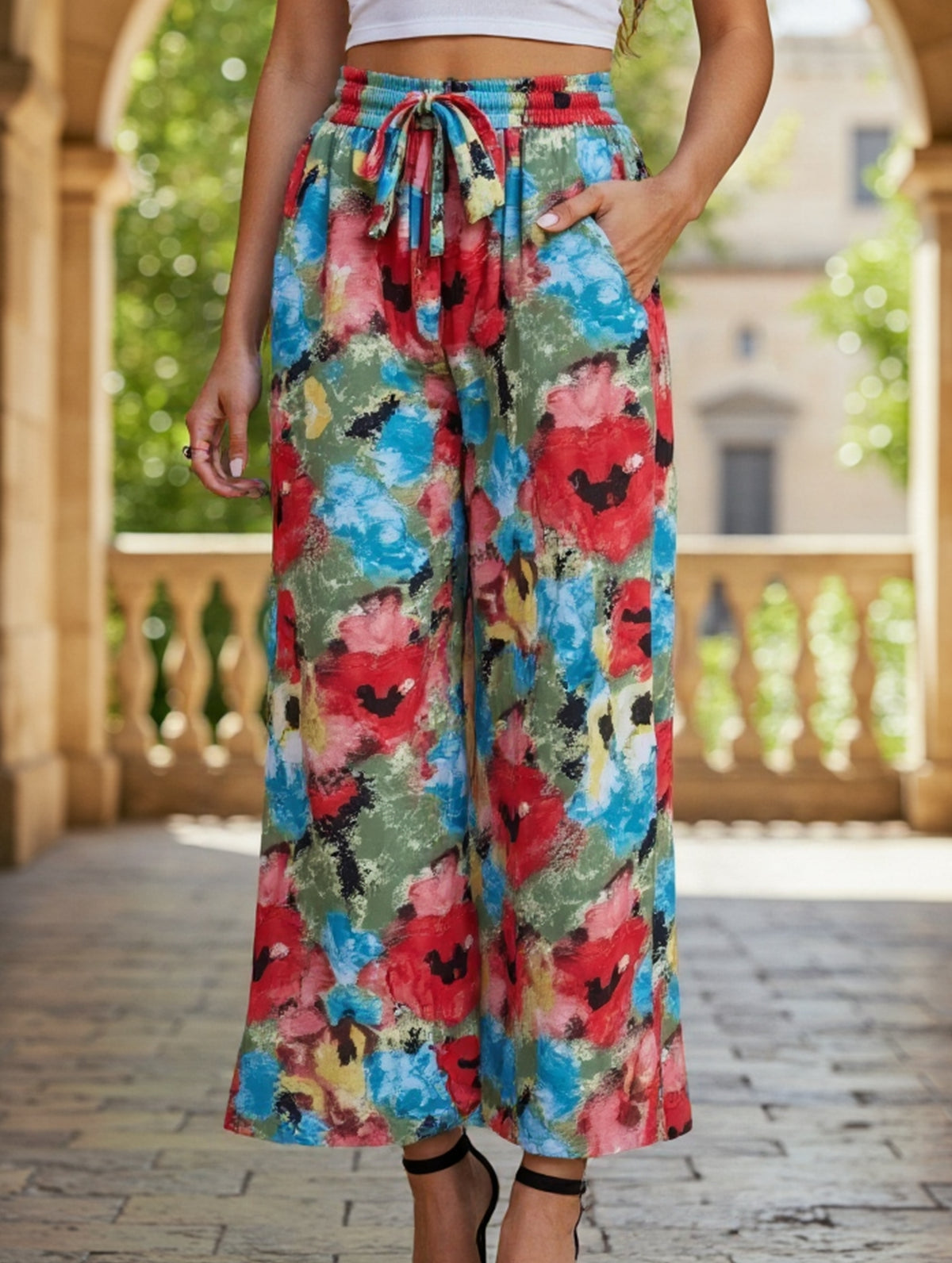 Personalized printed high-waisted casual pants