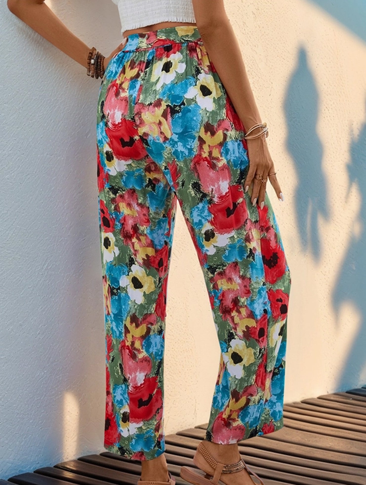 Personalized printed high-waisted casual pants