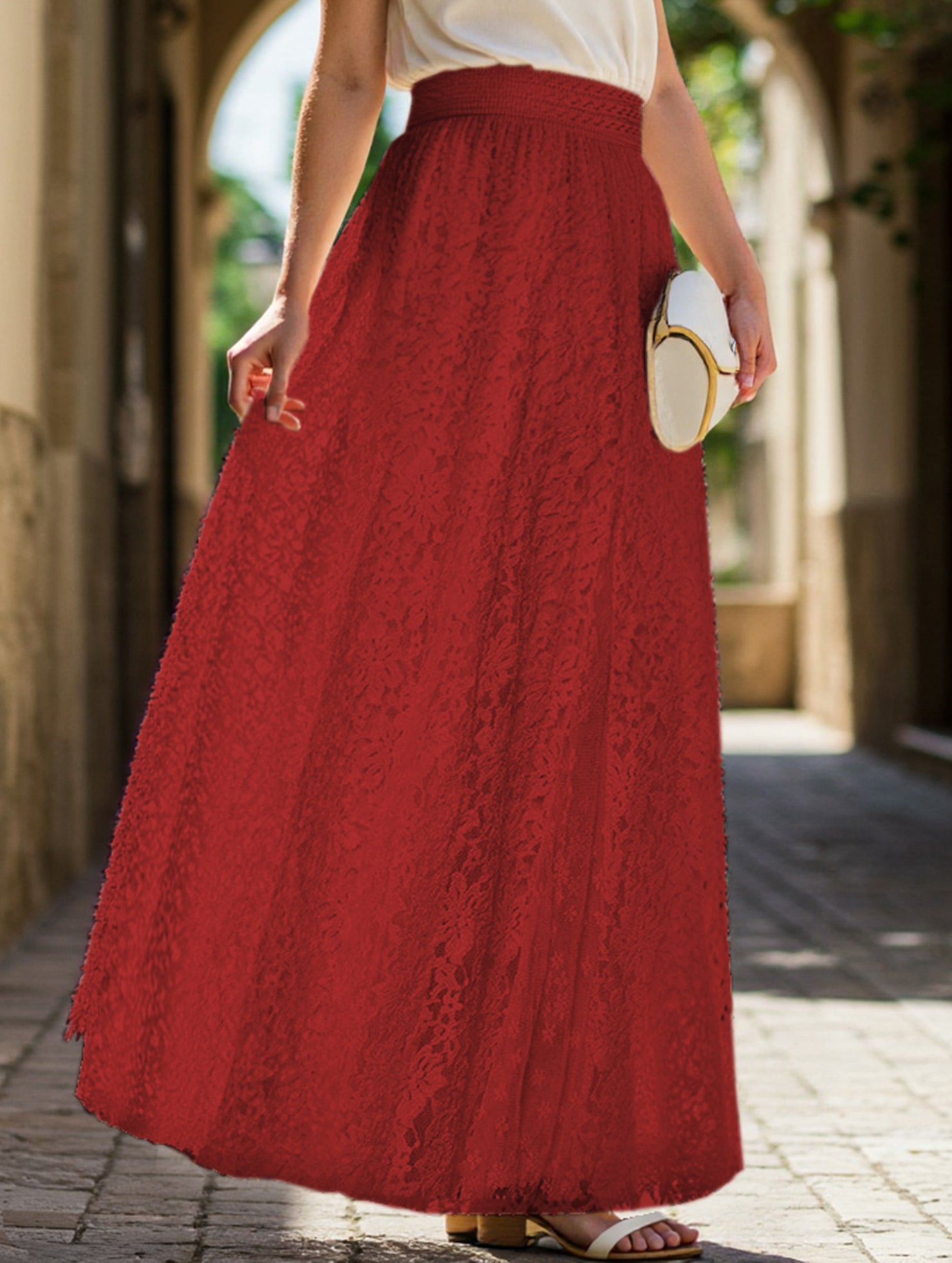 High-waisted hollow lace skirt